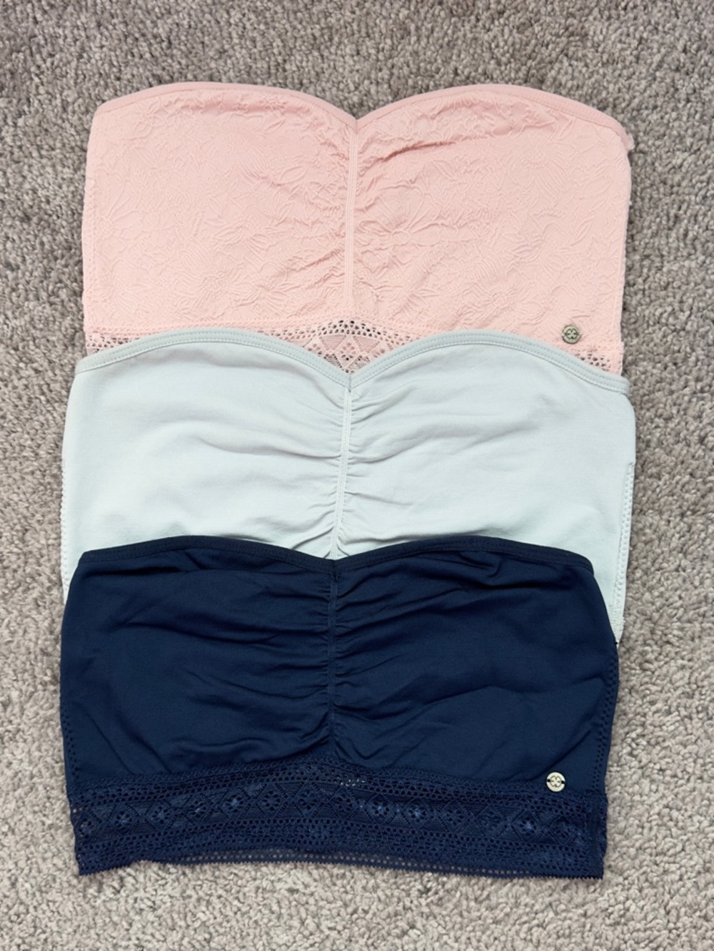 3-Pack Strapless Lace Trim Bandeau Bralettes - Pink, Gray, Navy